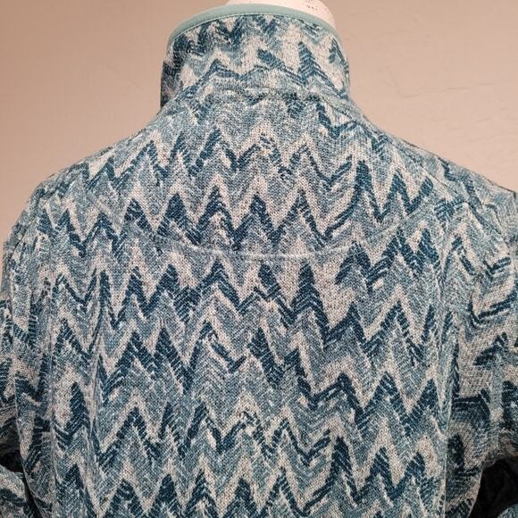 L.L. Bean Full Zip Sweater Fleece Jacket Green Chevron Tree Print, Size Medium - Picture 4 of 9